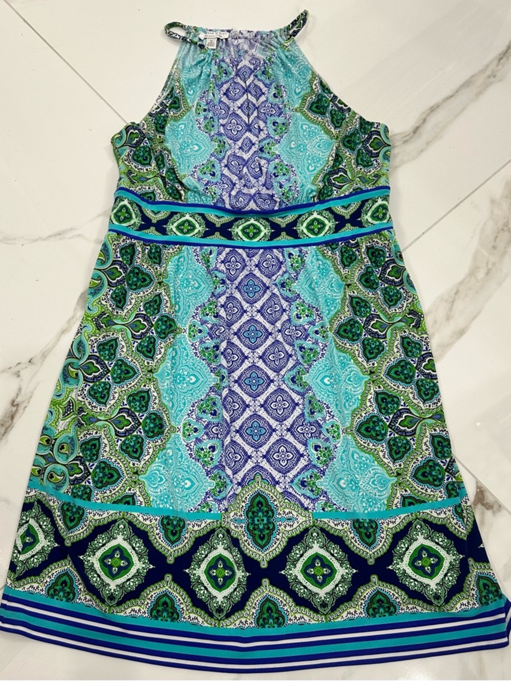 London Times Collection Halter-Neck Midi Dress in Mosaic Print, EUC, Sz. 14